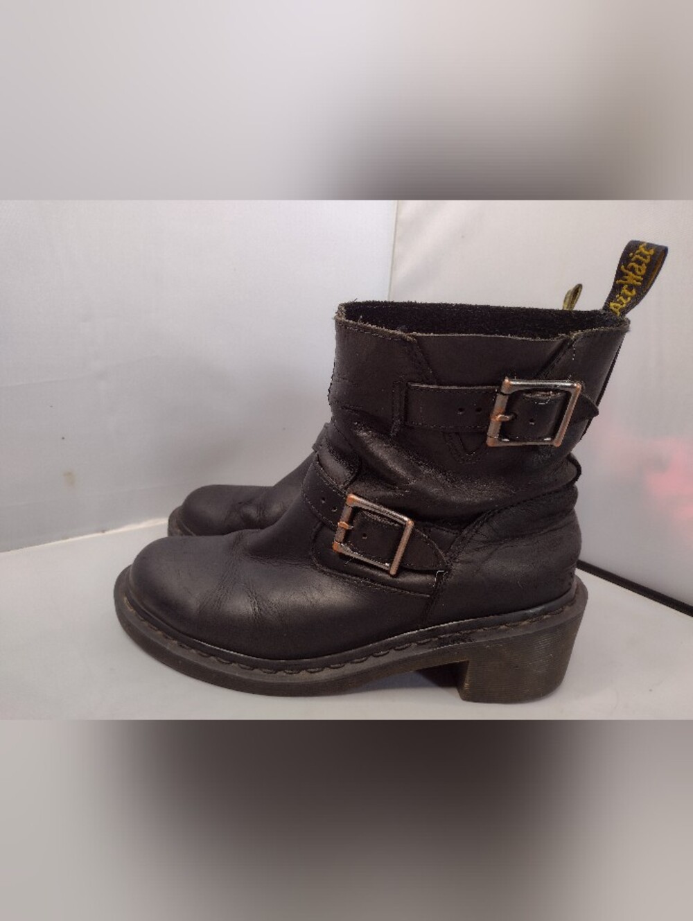 Dr Martens Engineer Ankle Boots Womens Leather Buckle Biker Moto Size 8 Heel ii